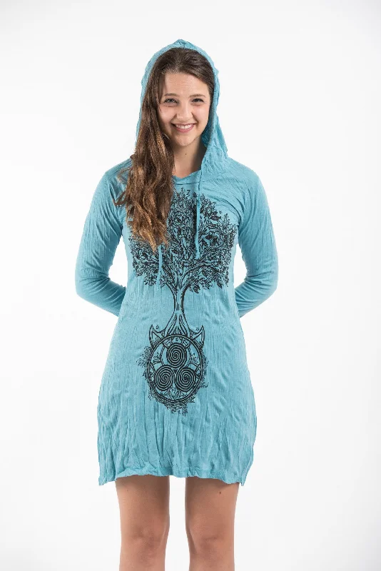Amazing Deals Sure Design Women's Celtic Tree Hoodie Dress Turquoise