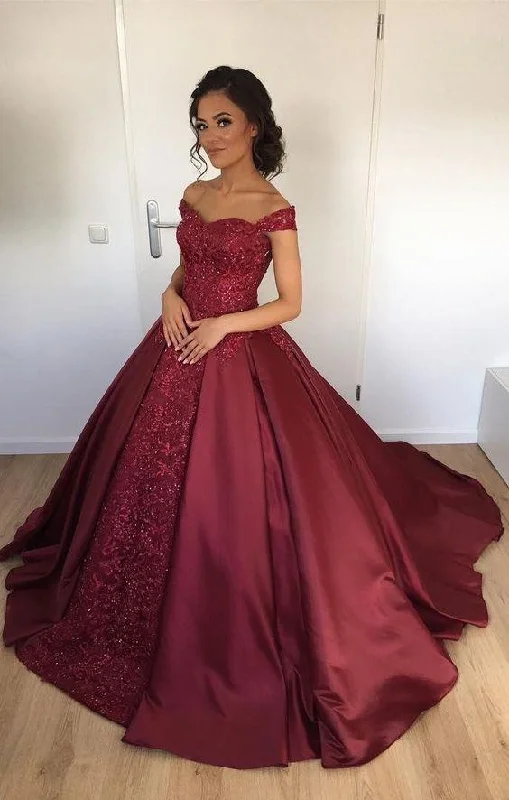 Price Blitz burgundy A-line formal long ball gown, PD4151