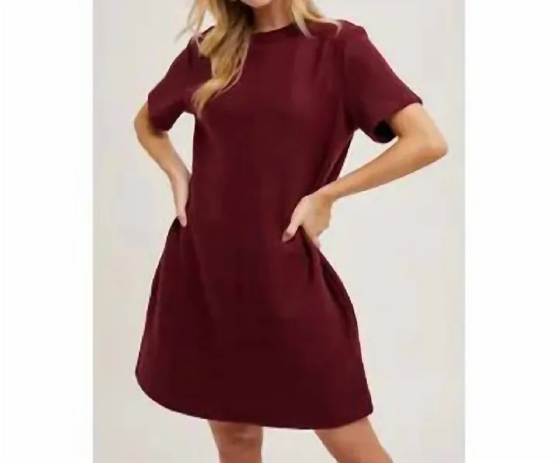 Factory Direct Sale Burgundy T-Shirt Short Dress