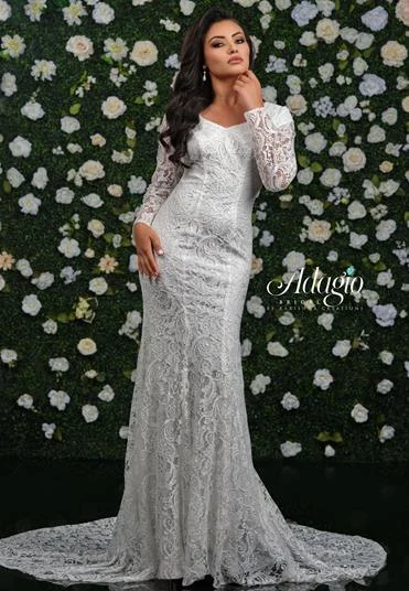 Take Advantage Adagio Bridal W9340 size 12 White long sleeve wedding gown