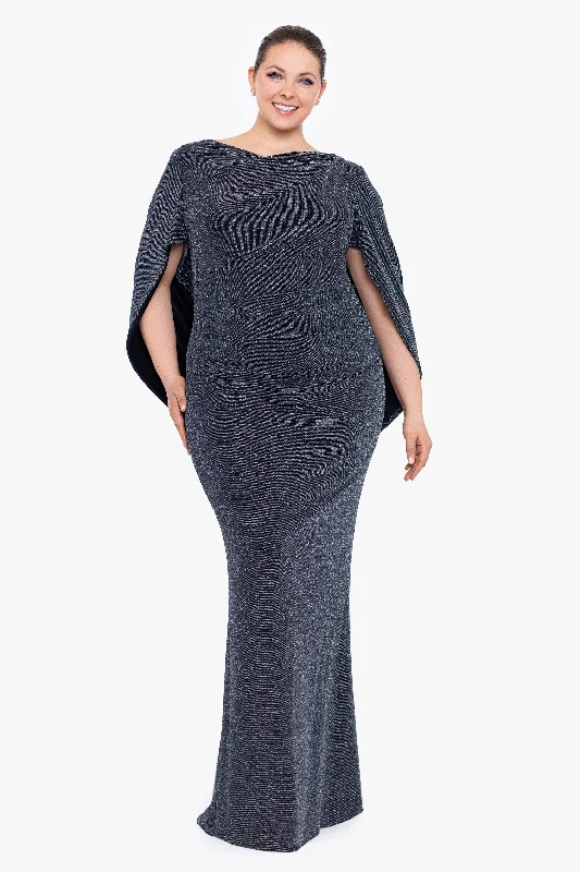 Holiday Sale Plus "Jenna" Long Metallic Gown Draped Back