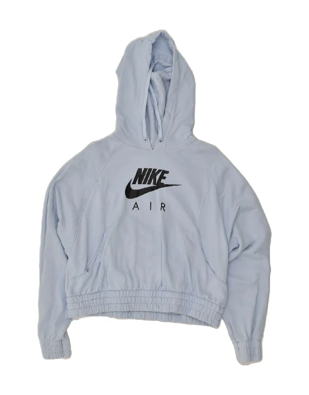 Price Reduction NIKE Womens Crop Graphic Hoodie Jumper UK 12 Medium Blue Cotton