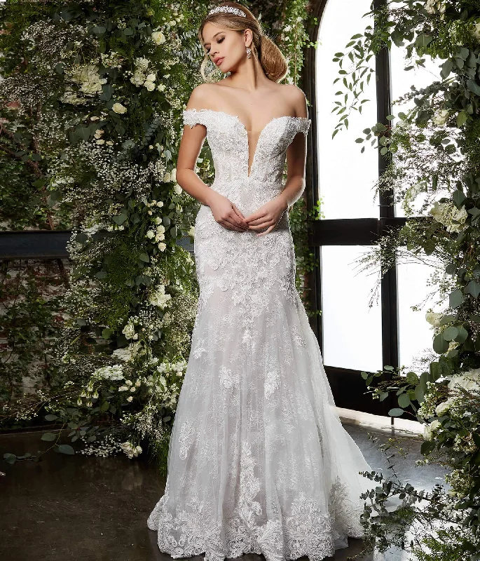 Best Seller Jovani Bridal JB07266A Size 2 Long Sheer Lace V Neck Mermaid Wedding Dress off the shoulder Best Seller Jovani Bridal JB07266A Size 2 Long Sheer Lace V Neck Mermaid Wedding Dress off the shoulder