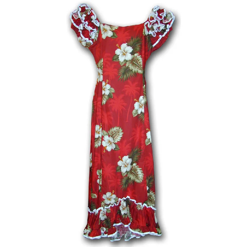 Price Blitz Kilauea Red Ruffle Shoulder Muumuu