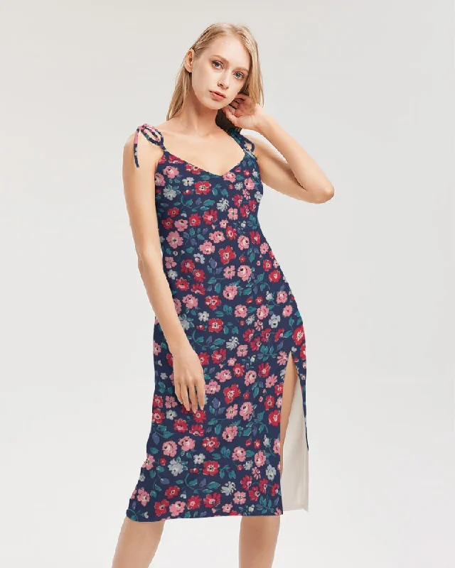 Crazy Savings Midnight blue pretty glance. Women's All-Over Print Tie Strap Split Dress Crazy Savings Midnight blue pretty glance. Women's All-Over Print Tie Strap Split Dress