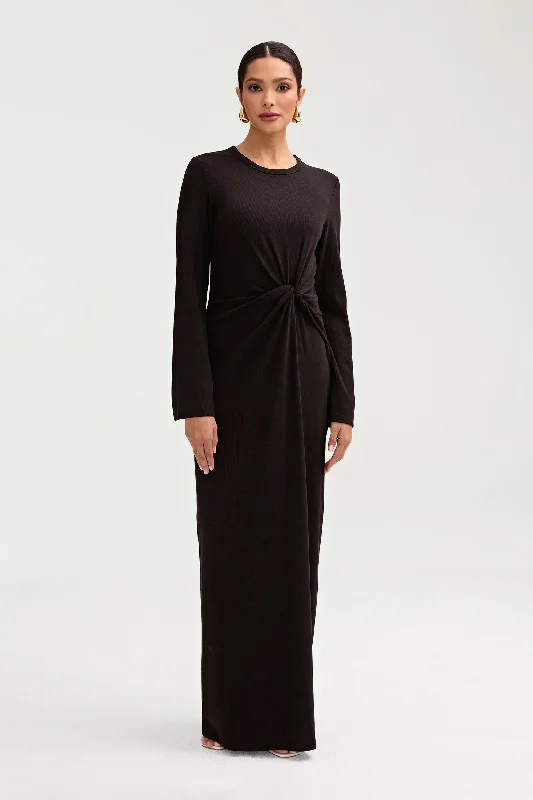 Unmissable Offer Aissia Ribbed Twist Front Maxi Dress - Black