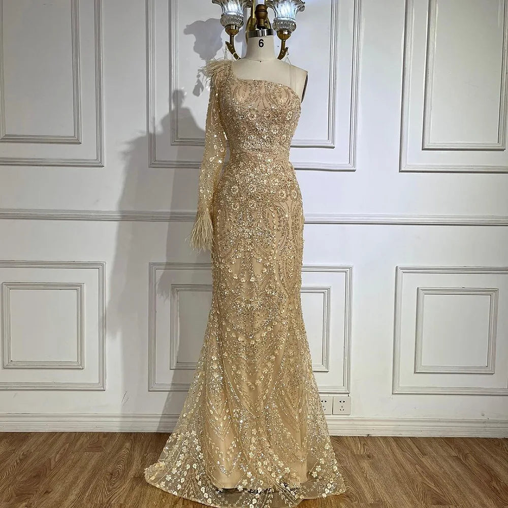 Big Discounts Serene Hill 2024 Arabic Nude One Shoulder Beaded Feathers Luxury Dubai Evening Gowns for Women's Party LA72546A Big Discounts Serene Hill 2024 Arabic Nude One Shoulder Beaded Feathers Luxury Dubai Evening Gowns for Women's Party LA72546A