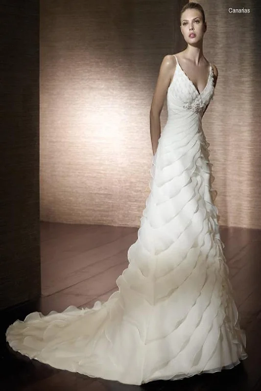 New Deals Pronovias San Patrick Bridal Gown Canarias Size 8 Ivory Wedding dress