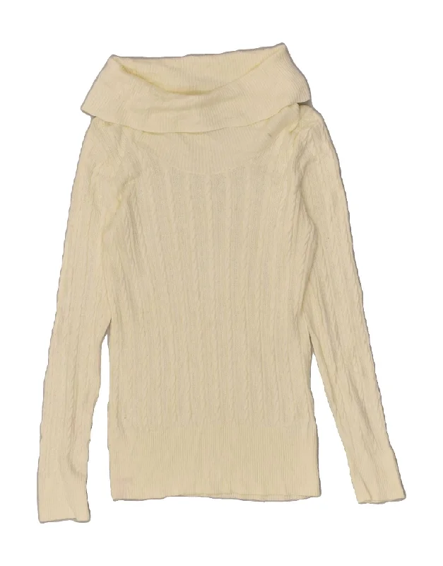 Must-Have Deals EDDIE BAUER Womens Roll Neck Jumper Sweater UK 10 Small Off White Cotton