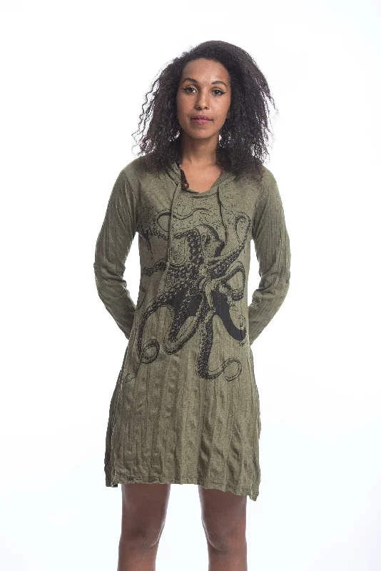 Don't Wait Sure Design Women's Octopus Hoodie Dress Green
