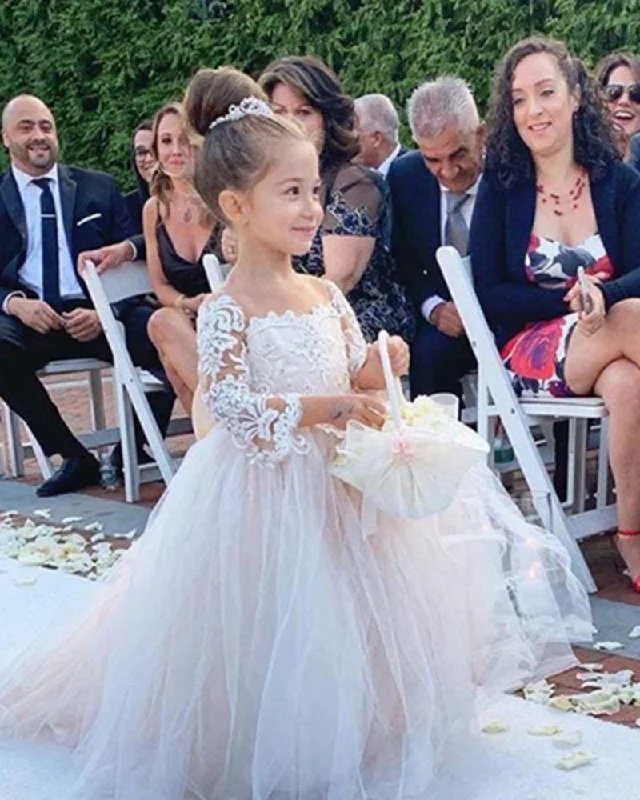 Time-Limited Offer Vintage Long Sleeves Lace Ivory/Nude Little Girls Wedding Dress Flower Girl Dress 2020 FG0816