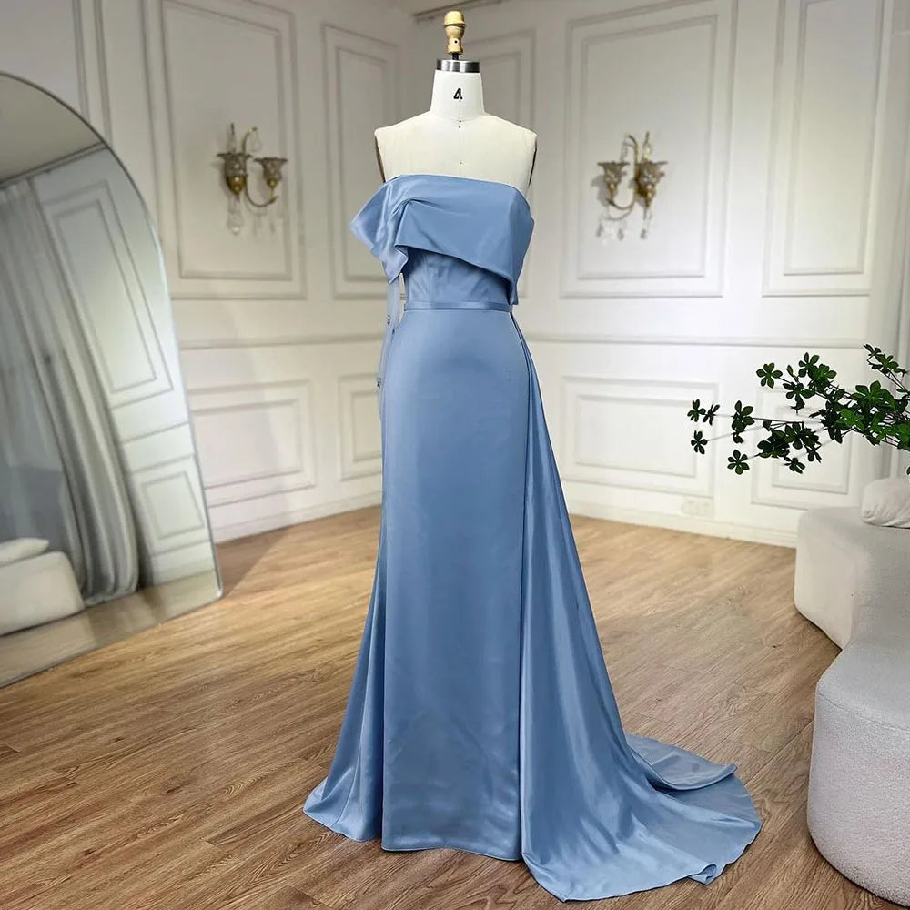 Friends and Family Sale Serene Hill 2024 Dubai Blue Satin Off The Shoulder Mermaid Luxury Arabic Evening Dresses Gowns for Women Wedding Party LA72506