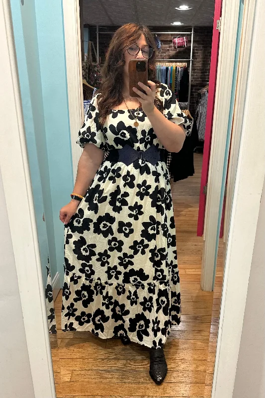 Final Clearance Black and White Floral Maxi Dress