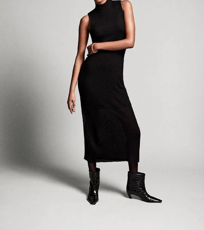 Discount Extravaganza Sleeveless Mesh Mockneck Dress In Black
