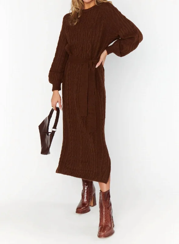 Bonus Savings Barb Sweater Dress In Chocolate Cable Knit