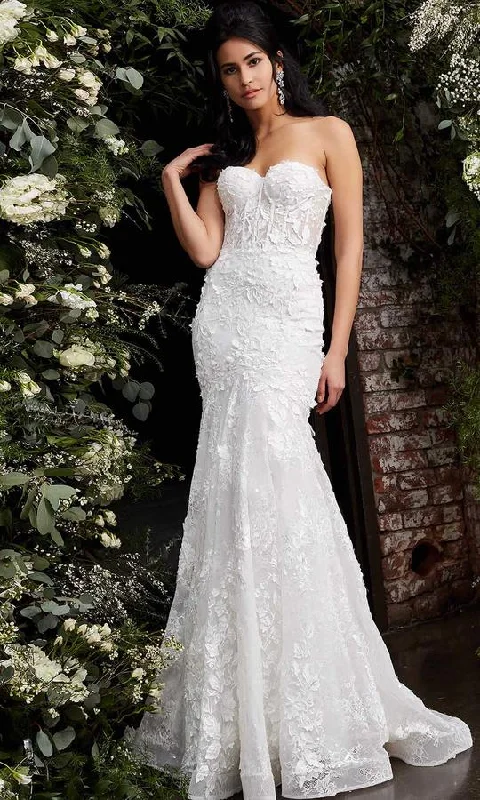 Don’t Miss Out Jovani Bridal JB02836 Strapless Lace 3d Floral Mermaid Wedding Dress sheer Corset