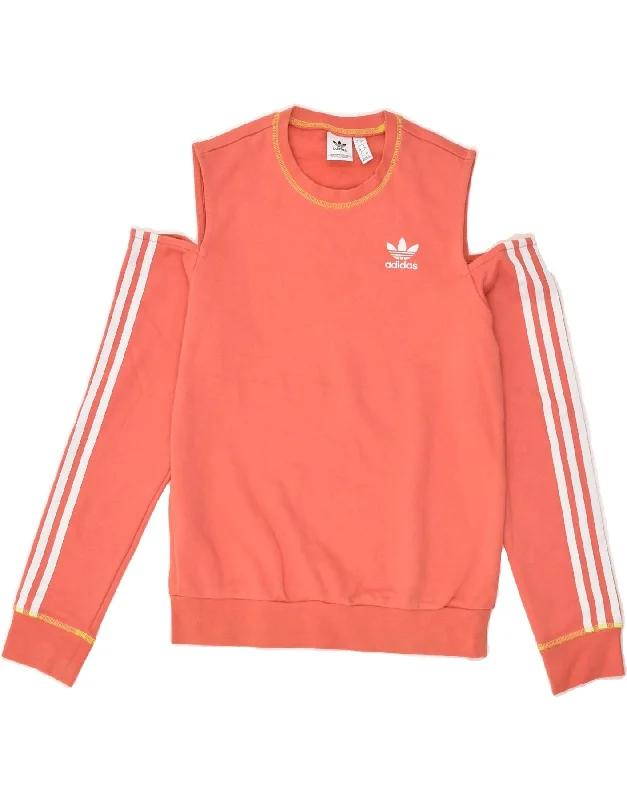 Now or Never ADIDAS Womens Off Shoulder Sweatshirt Jumper UK 8 Small Orange Cotton