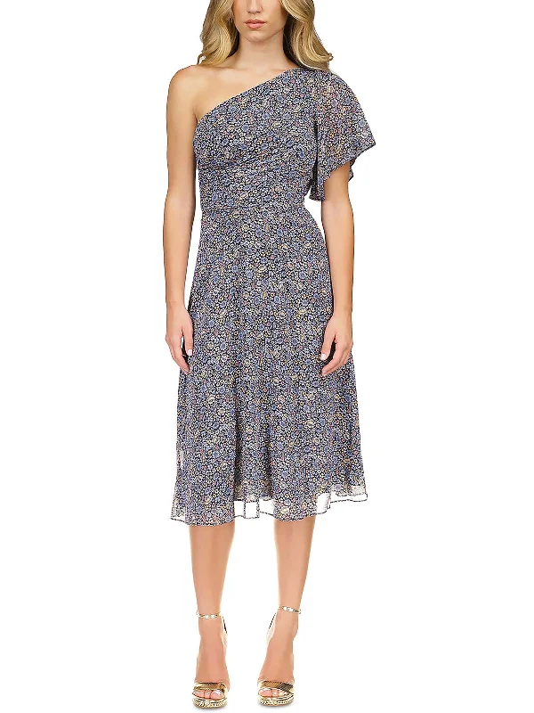 Crazy Deals Womens Floral One Shoulder Midi Dress