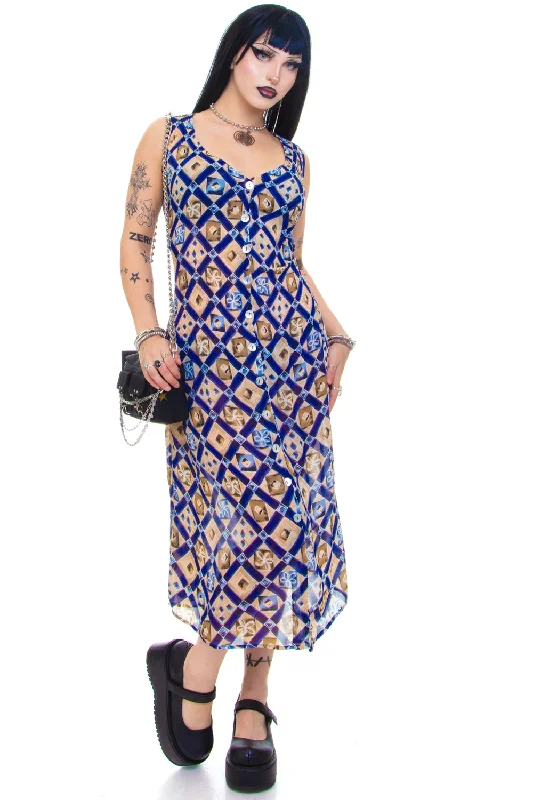 Instant Savings Vintage 90's Floral Pleated Button Up Tank Dress - OSFM