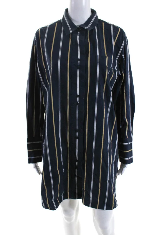 Shop and Save Lafayette 148 New York Womens Short Sleeves Button Down Shirt Dress Stripe