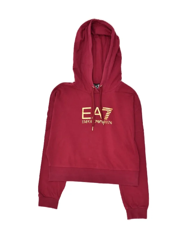Special Price EA7 Womens Crop Graphic Hoodie Jumper UK 14 Medium Burgundy