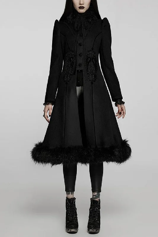 Don't Miss Black Gothic Gorgeous Symmetric Appliqu¨¦ Detachable Big Fur Collar Loose Hem Long Women's Coat Don't Miss Black Gothic Gorgeous Symmetric Appliqu¨¦ Detachable Big Fur Collar Loose Hem Long Women's Coat