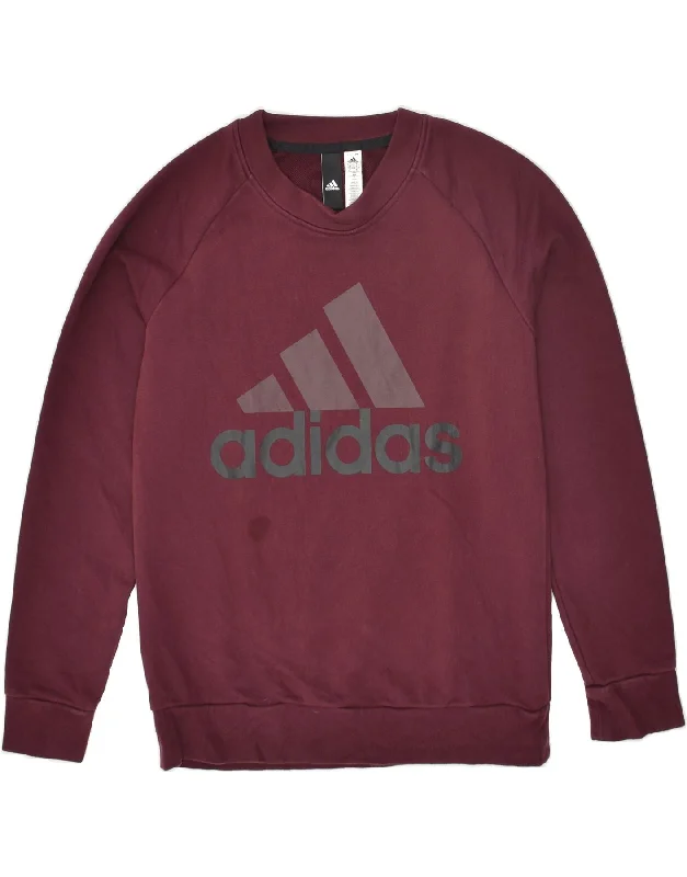 Deal Alert ADIDAS Womens Graphic Sweatshirt Jumper UK 12/14 Medium Maroon Cotton