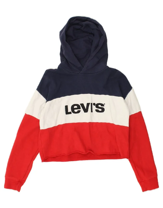 Epic Deals LEVI'S Womens Crop Graphic Hoodie Jumper UK 10 Small Red Colourblock