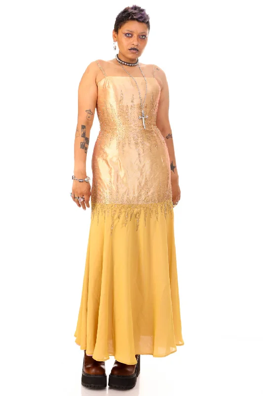 Great Bargains Vintage 80's Le Monde Fashion Gold Decorative Gown - L