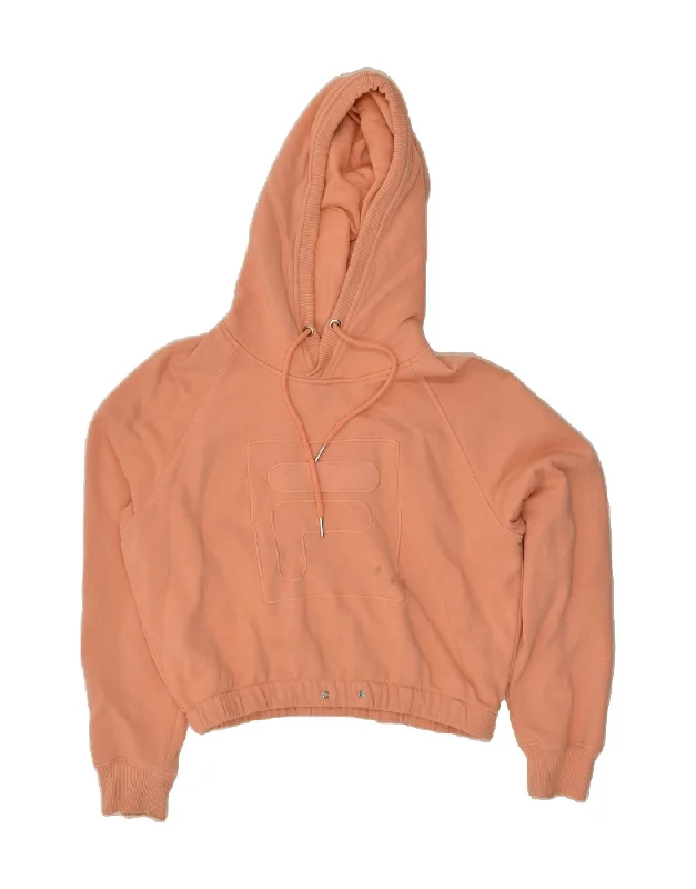 Instant Savings FILA Womens Graphic Hoodie Jumper UK 6 XS Beige Cotton