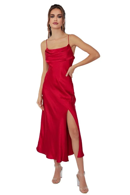 Weekend Deal Satin Side Slit Midi Dress