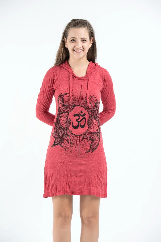 Referral Discount Sure Design Women's Ohm and Koi fish Hoodie Dress Red