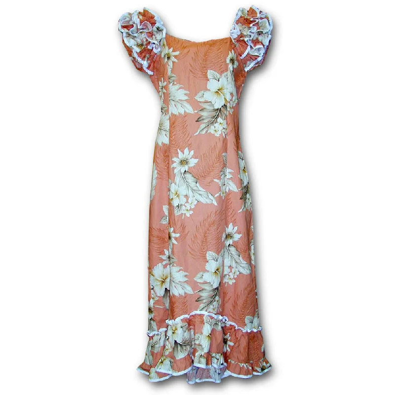 Exclusive Preview Floral Garden Peach Ruffle Shoulder Muumuu