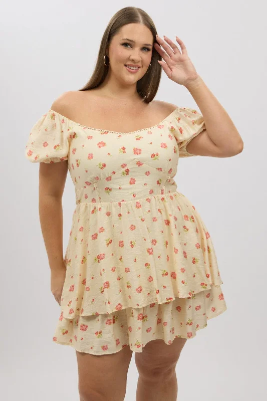 Year-End Sale Pink Floral Sweetheart Neck Lace Trim Minidress