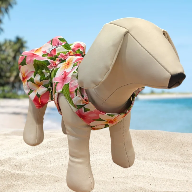 Mega Deal Tropical Tails: White & Pink Plumeria Hawaiian Dog Dress