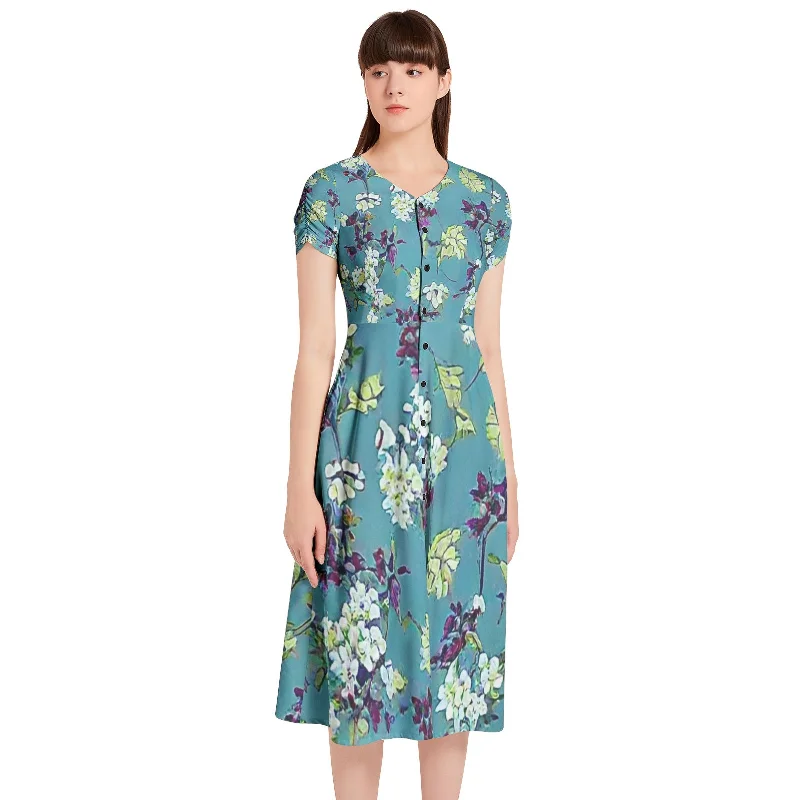 Closeout Puff Sleeve Button Through Dress