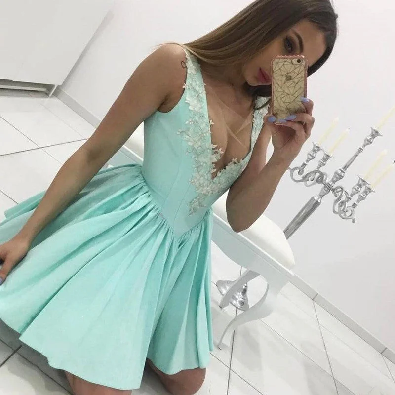 Fantastic Offers Siaoryne LP017 Short blue Lace sexy V Neck Homecoming Dress