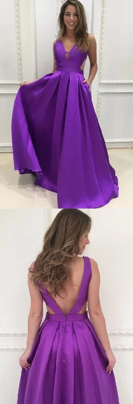 Value Deals Purple satin simple new formal long prom dress, PD12121