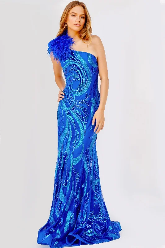Fantastic Offers Jovani 32596 Royal One Shoulder Feather Embellished Prom Dress