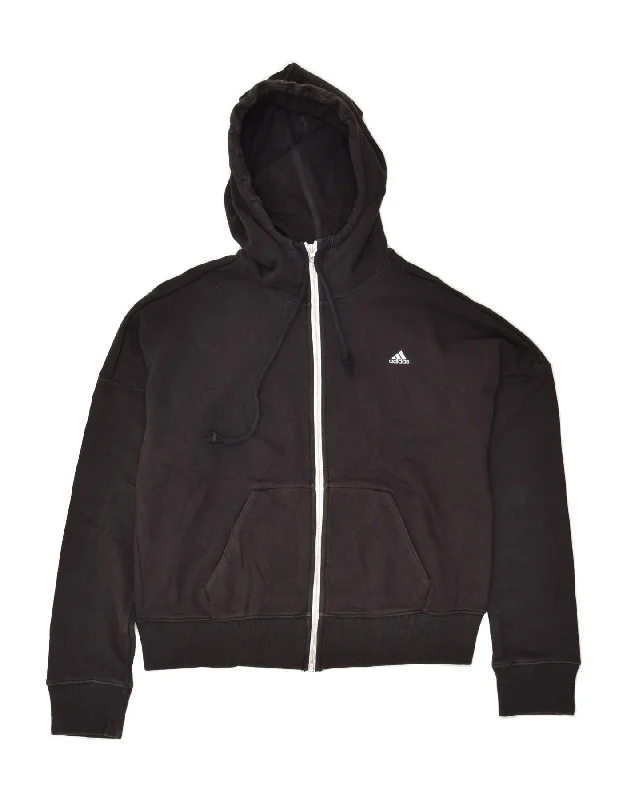 Lowest Price ADIDAS Womens Zip Hoodie Sweater UK 12/14 Medium Black Cotton