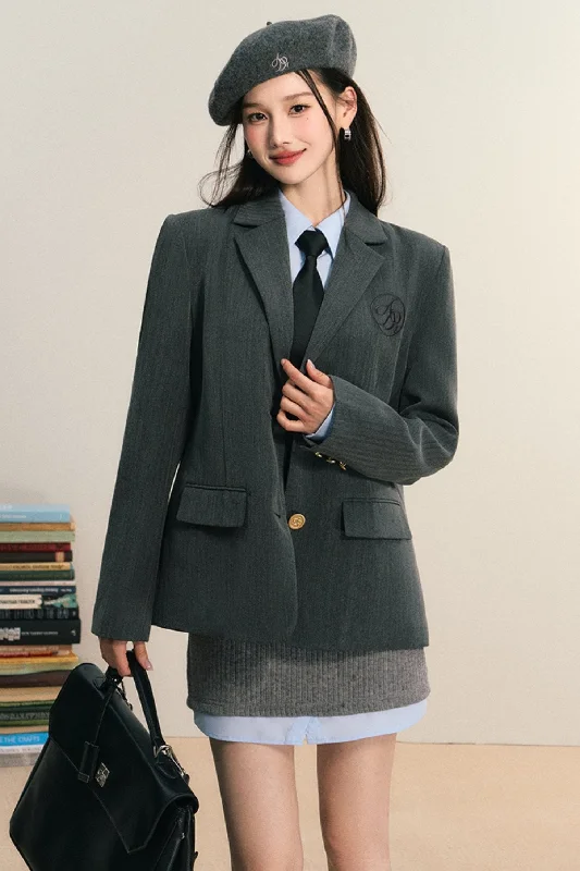 Deep Discounts Classic Two-Button Blazer: Tailored Suit Jacket with Embroidered Logo Deep Discounts Classic Two-Button Blazer: Tailored Suit Jacket with Embroidered Logo