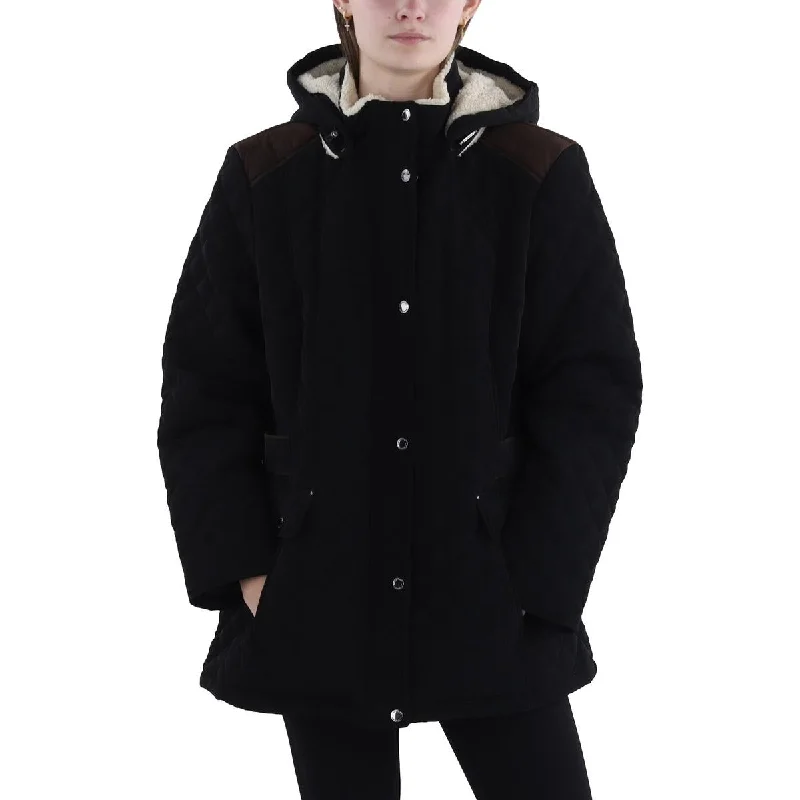 Amazing Deals Laundry by Shelli Segal Womens Plus Faux Fur Hooded Quilted Coat