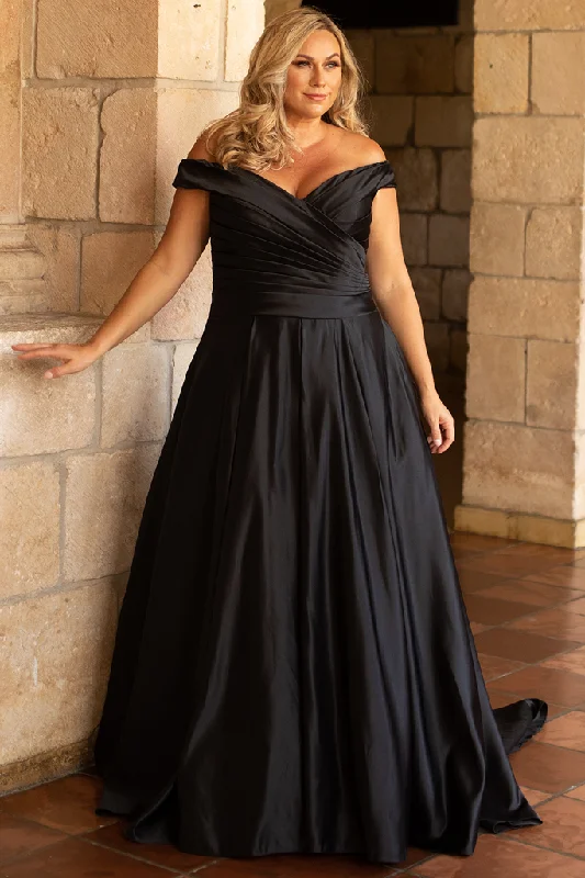 Super Deal Sydney's Closet SC5257 Veronica Black Wedding Dress Off the Shoulder A line bridal buttons SC 5257 Super Deal Sydney's Closet SC5257 Veronica Black Wedding Dress Off the Shoulder A line bridal buttons SC 5257