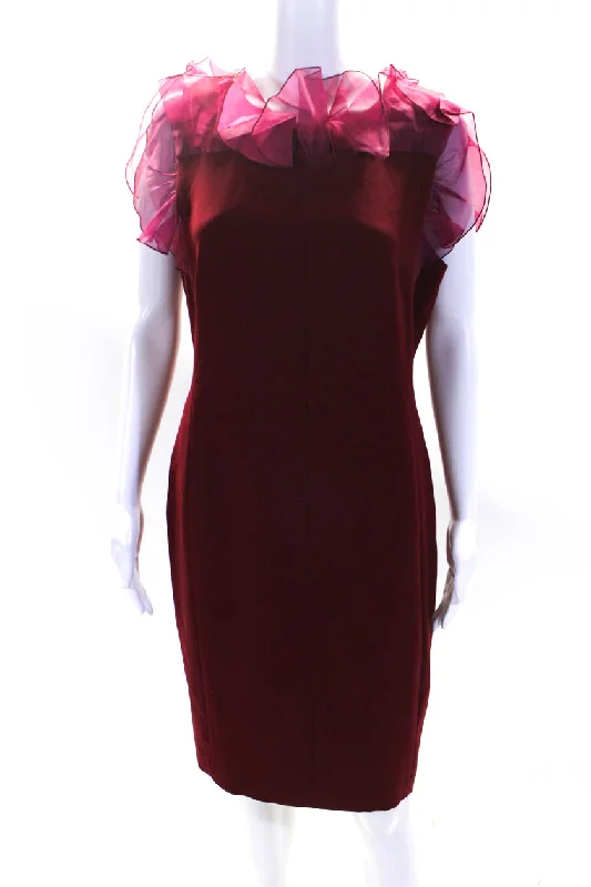 Incredible Offers Max Mara Womens Organza Ruffle Sleeveless Sheath Dress Maroon