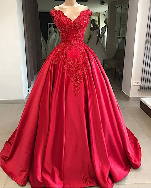 Deal Frenzy Cap Sleeve Cotillion Red Ball Gown Prom Gown  Robe De Soiree PL841