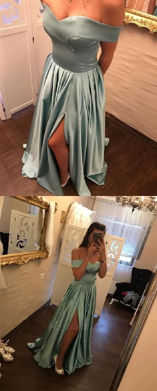 Special Savings formal off shoulder grey side slit long prom dress, BD7674