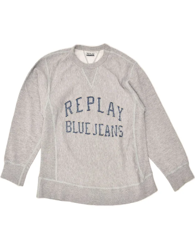 Savings Bonanza REPLAY Womens Graphic Sweatshirt Jumper UK 14 Medium Grey Cotton