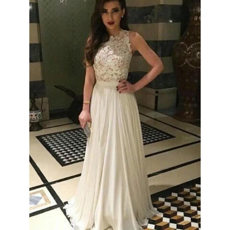 Hurry In Ivory Prom Dress Boat Neck Long Chiffon Lace Women Evening dresses