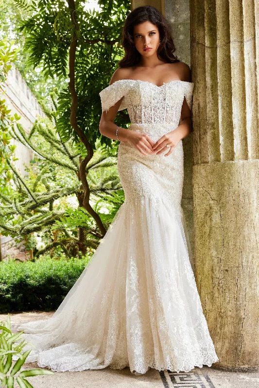 Exclusive Deal Jovani Bridal JB07161 Lace Sheer Corset off the shoulder Wedding Dress Fit & Flare Gown Exclusive Deal Jovani Bridal JB07161 Lace Sheer Corset off the shoulder Wedding Dress Fit & Flare Gown