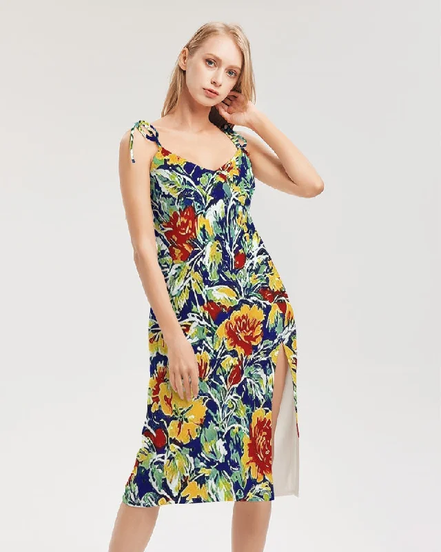 Extra Discounts Painted floor design Women's All-Over Print Tie Strap Split Dress